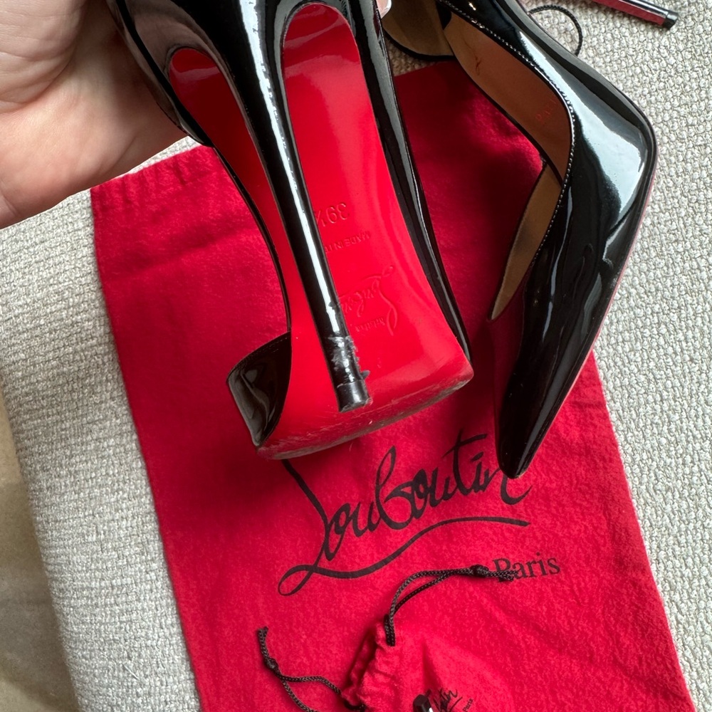 Christian Louboutin Black Patent Leather Pointed-Toe Pumps - Picture 5 of 7